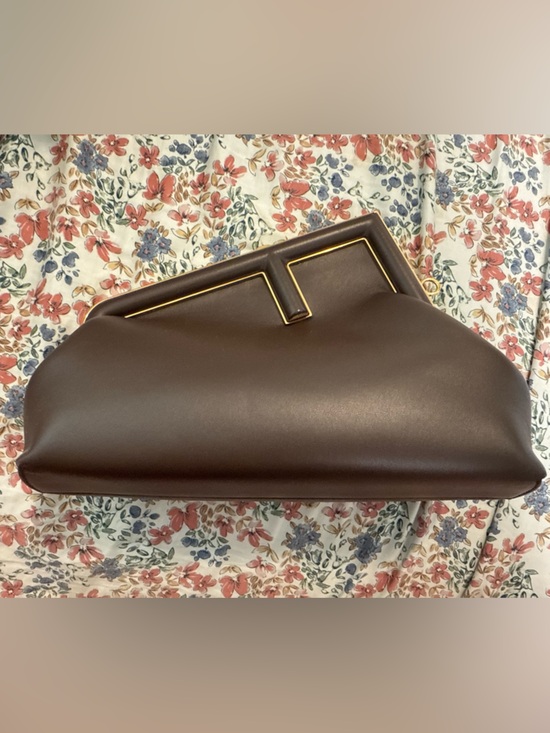 Fendi First Small Brown Leather Bag Gold FF Clutch Crossbody Authentic - Picture 7 of 7